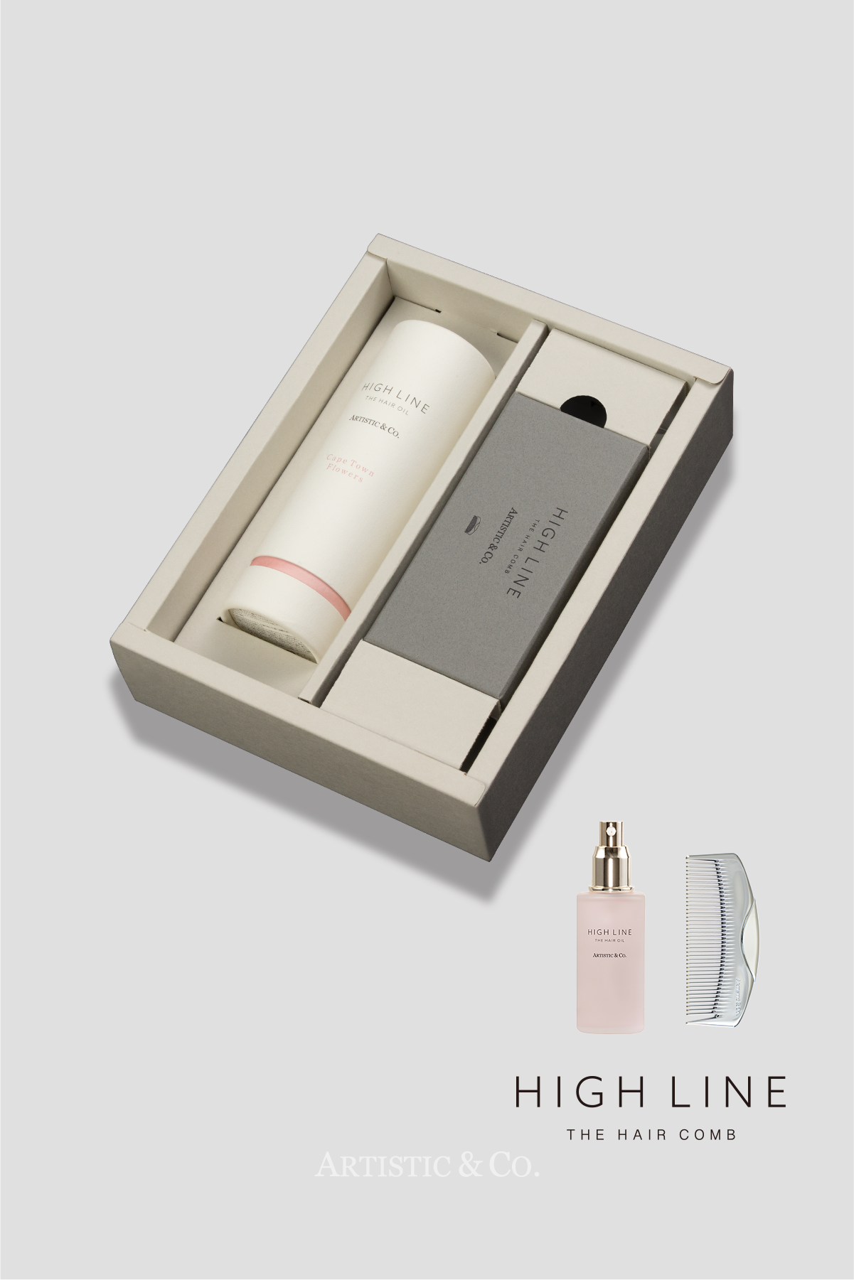ハイライン ザ ヘアコーム 半月 シルバー & ヘアオイルセットBOX